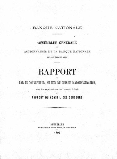 Miniature Banque nationale de Belgique Rapport annuel 1891