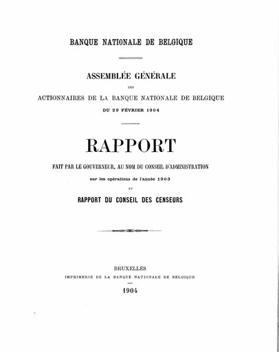 Miniature Banque nationale de Belgique Rapport annuel 1903
