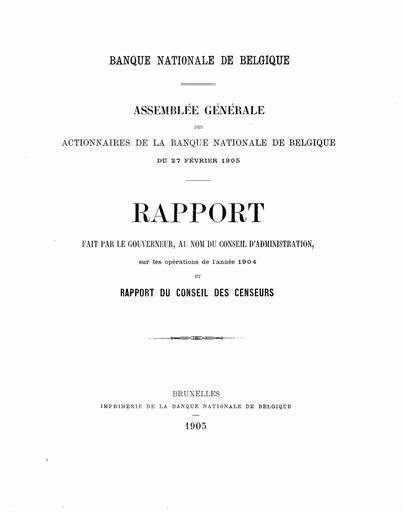 Miniature Banque nationale de Belgique Rapport annuel 1904