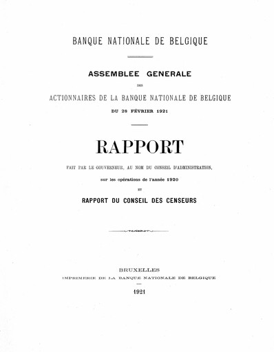 Miniature Banque nationale de Belgique Rapport annuel 1920