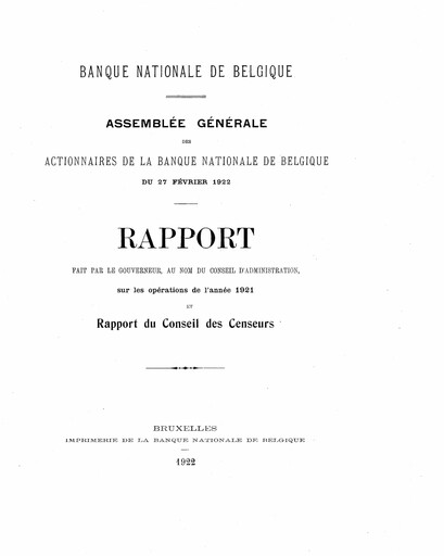 Miniature Banque nationale de Belgique Rapport annuel 1921