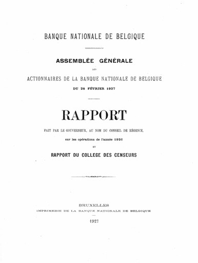 Miniature Banque nationale de Belgique Rapport annuel 1926