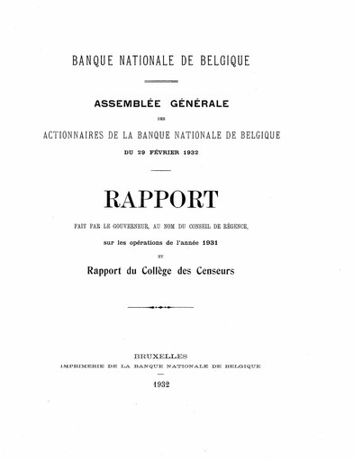 Miniature Banque nationale de Belgique Rapport annuel 1931