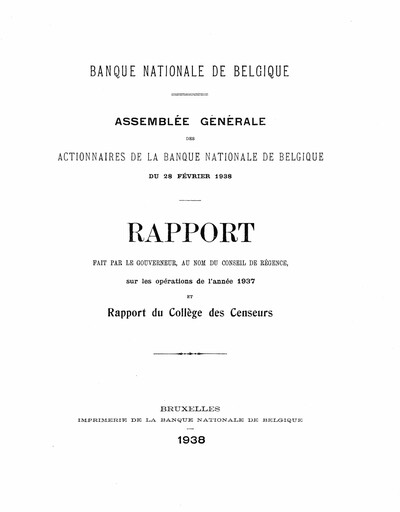 Miniature Banque nationale de Belgique Rapport annuel 1937