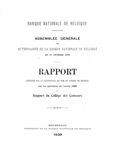Miniature Banque nationale de Belgique Rapport annuel 1938