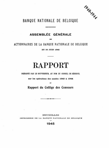 Miniature Banque nationale de Belgique Rapport annuel 1940-1944
