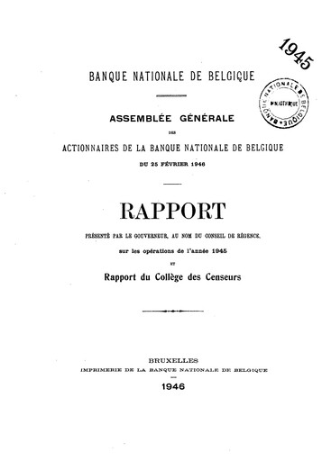 Miniature Banque nationale de Belgique Rapport annuel 1945