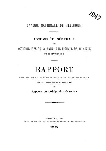 Miniature Banque nationale de Belgique Rapport annuel 1947
