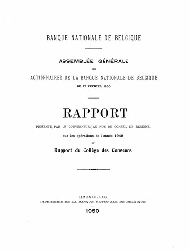 Miniature Banque nationale de Belgique Rapport annuel 1949