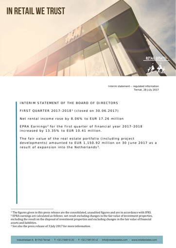 Vorschaubild Retail Estates NV Quartalsbericht 2017-2018-q1