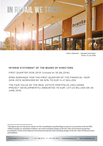 Vorschaubild Retail Estates NV Quartalsbericht 2018-2019-q1