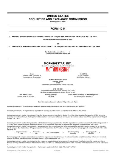 Miniature Morningstar
 Rapport financier 2020