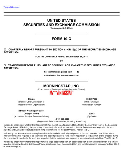 Miniature Morningstar
 Rapport trimestriel 2015-q1