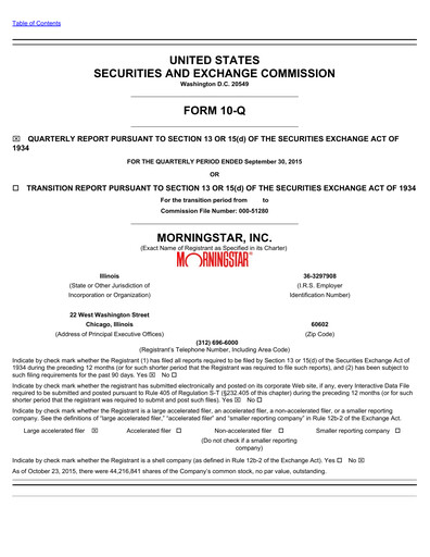 Miniature Morningstar
 Rapport trimestriel 2015-q3