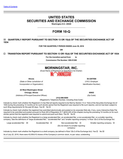 Miniature Morningstar
 Rapport trimestriel 2016-q2