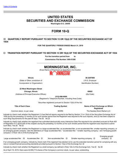 Miniature Morningstar
 Rapport trimestriel 2019-q1