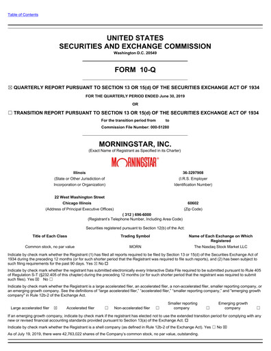 Miniature Morningstar
 Rapport trimestriel 2019-q2