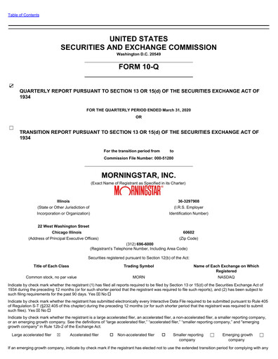 Miniature Morningstar
 Rapport trimestriel 2020-q1