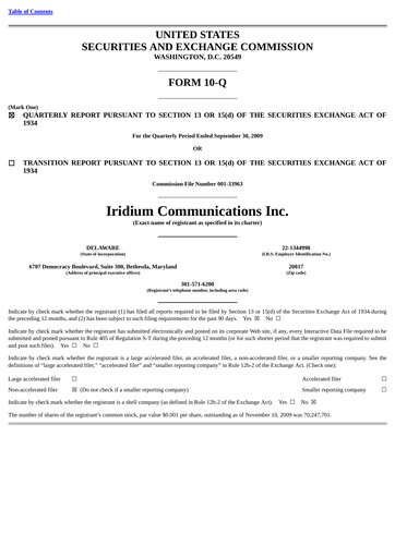Thumbnail Iridium Communications Quarterly Report 2009-q3