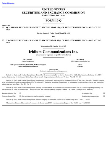 Thumbnail Iridium Communications Quarterly Report 2011-q1