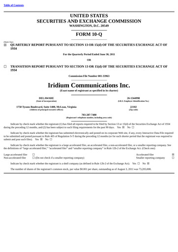 Thumbnail Iridium Communications Quarterly Report 2011-q2