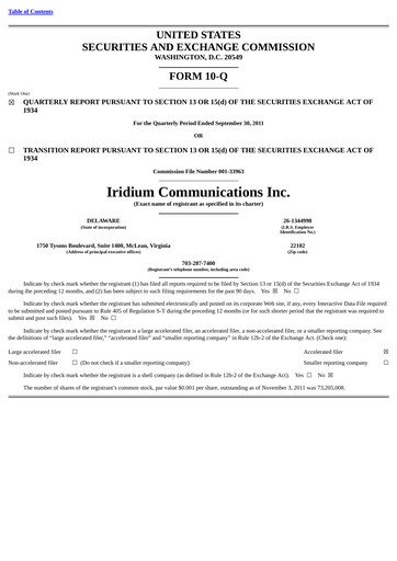Thumbnail Iridium Communications Quarterly Report 2011-q3