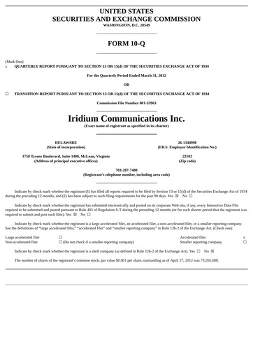 Thumbnail Iridium Communications Quarterly Report 2012-q1