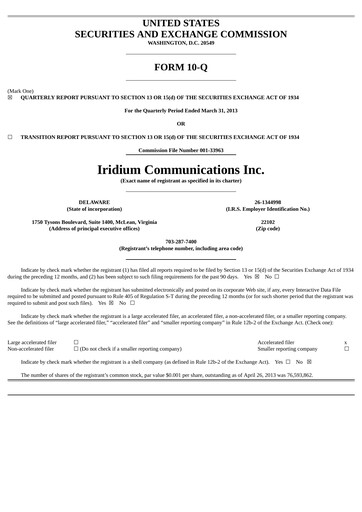 Thumbnail Iridium Communications Quarterly Report 2013-q1