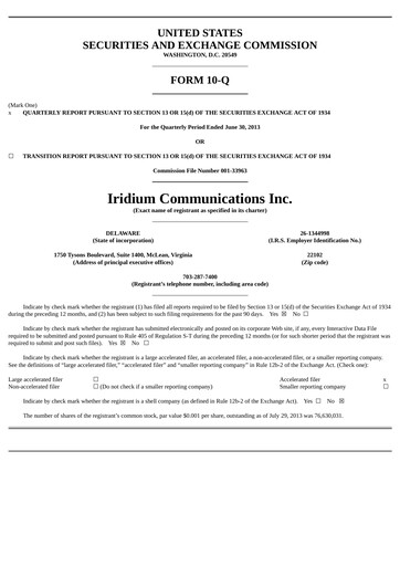 Thumbnail Iridium Communications Quarterly Report 2013-q2