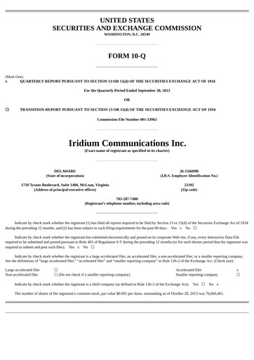 Thumbnail Iridium Communications Quarterly Report 2013-q3