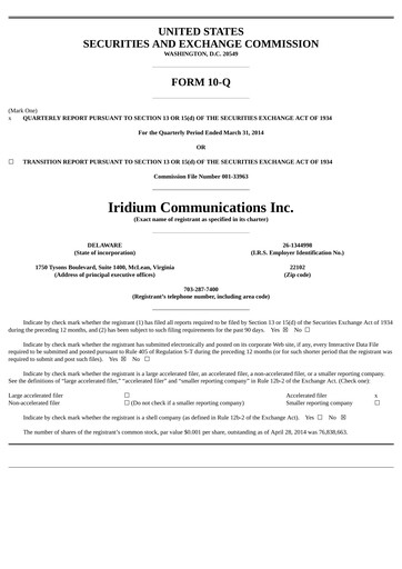 Thumbnail Iridium Communications Quarterly Report 2014-q1