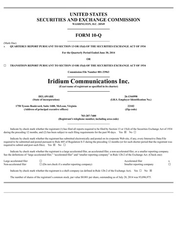 Thumbnail Iridium Communications Quarterly Report 2014-q2