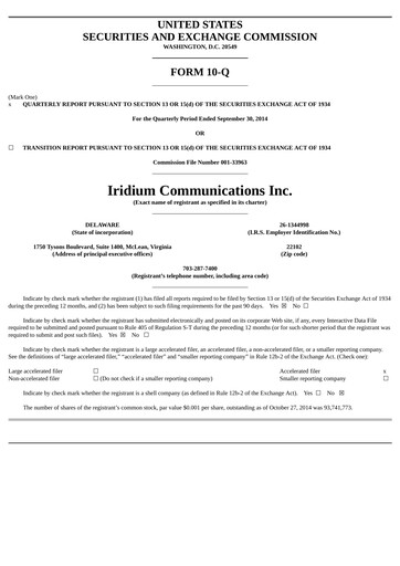 Thumbnail Iridium Communications Quarterly Report 2014-q3
