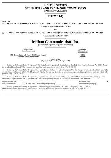 Thumbnail Iridium Communications Quarterly Report 2015-q2