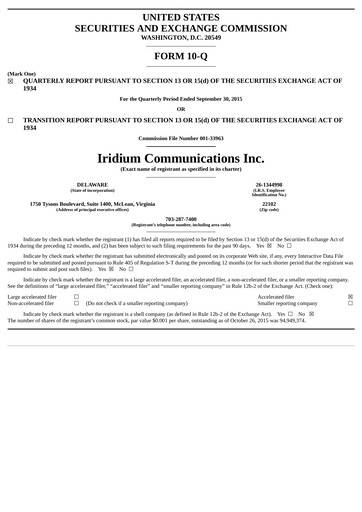 Thumbnail Iridium Communications Quarterly Report 2015-q3