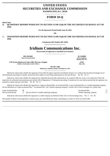 Thumbnail Iridium Communications Quarterly Report 2016-q2