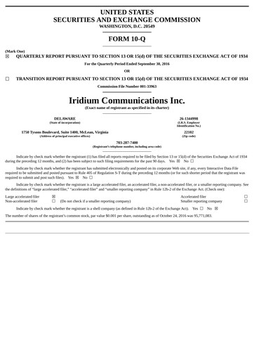 Thumbnail Iridium Communications Quarterly Report 2016-q3