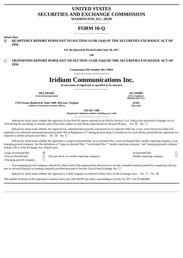 Thumbnail Iridium Communications Quarterly Report 2017-q2