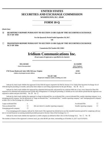 Thumbnail Iridium Communications Quarterly Report 2017-q3