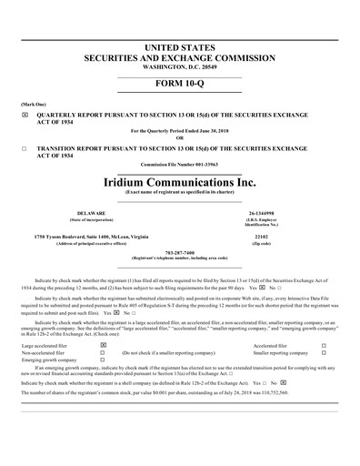 Thumbnail Iridium Communications Quarterly Report 2018-q2