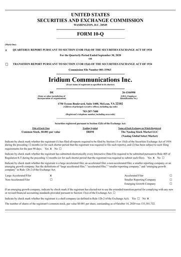 Thumbnail Iridium Communications Quarterly Report 2020-q3