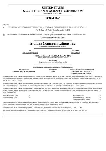 Thumbnail Iridium Communications Quarterly Report 2021-q3