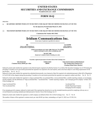 Thumbnail Iridium Communications Quarterly Report 2022-q1