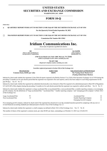 Thumbnail Iridium Communications Quarterly Report 2022-q3