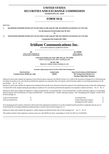 Thumbnail Iridium Communications Quarterly Report 2023-q2