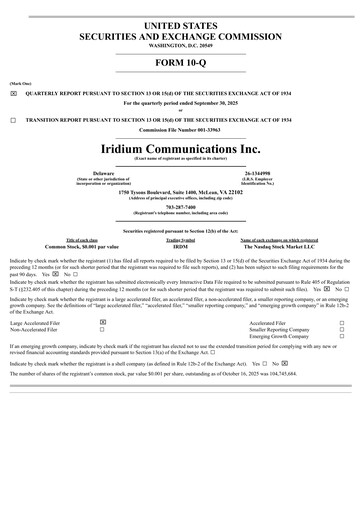 Thumbnail Iridium Communications Quarterly Report 2025-q3