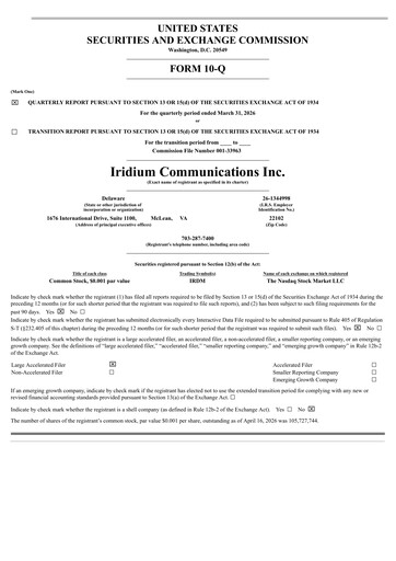 Thumbnail Iridium Communications Quarterly Report 2026-q1