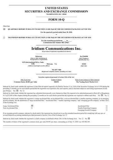 Thumbnail Iridium Communications Quarterly Report 2026-q2