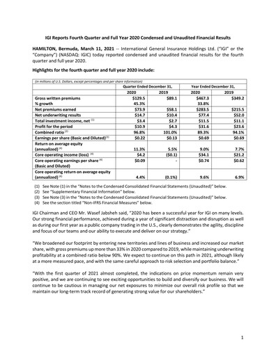 Thumbnail International General Insurance Financial Report 2020