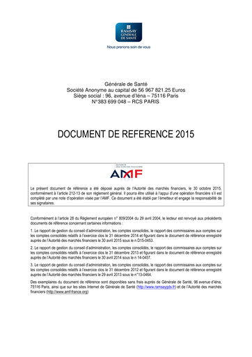 Vorschaubild Ramsay Générale de Santé Universelles Registrierungsdokument 2015